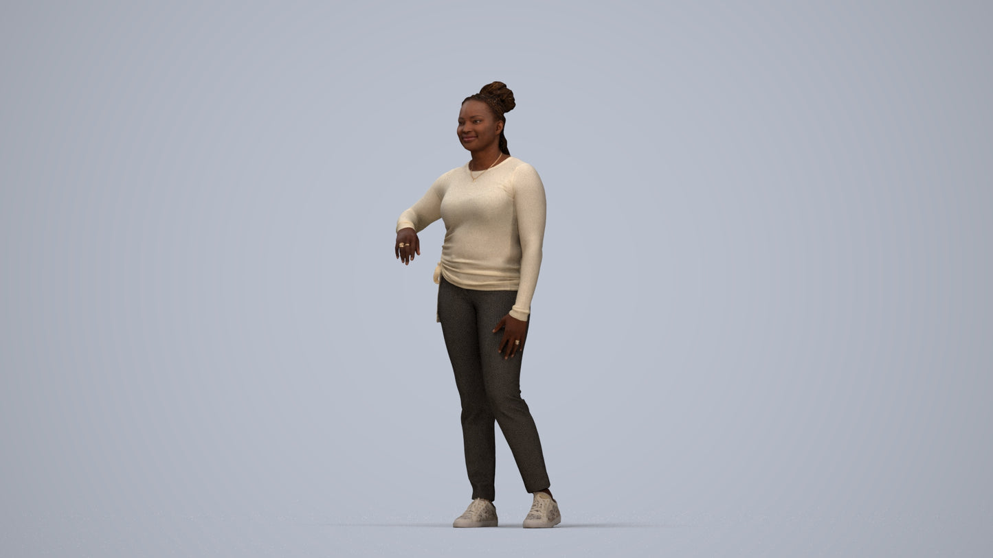 scanned 3D woman casual standing, photogrammetry people for Enscape and V-Ray, top-down view render