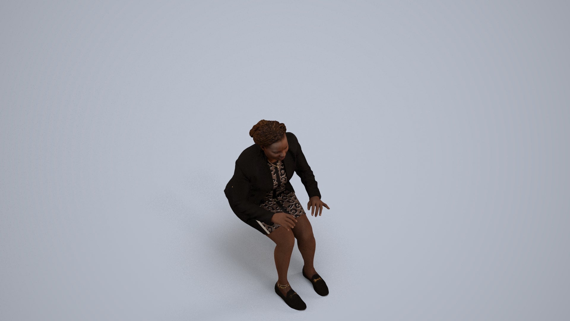 3D people model woman business sitting, scanned human for 3ds Max rendering, back view render