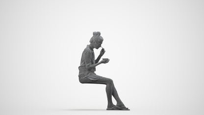 3D people model woman casual sitting, scanned human for 3ds Max rendering, wireframe side view