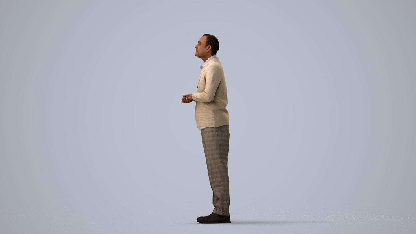 3D scanned man standing business, photorealistic archviz people for Enscape and SketchUp, three-quarter view render
