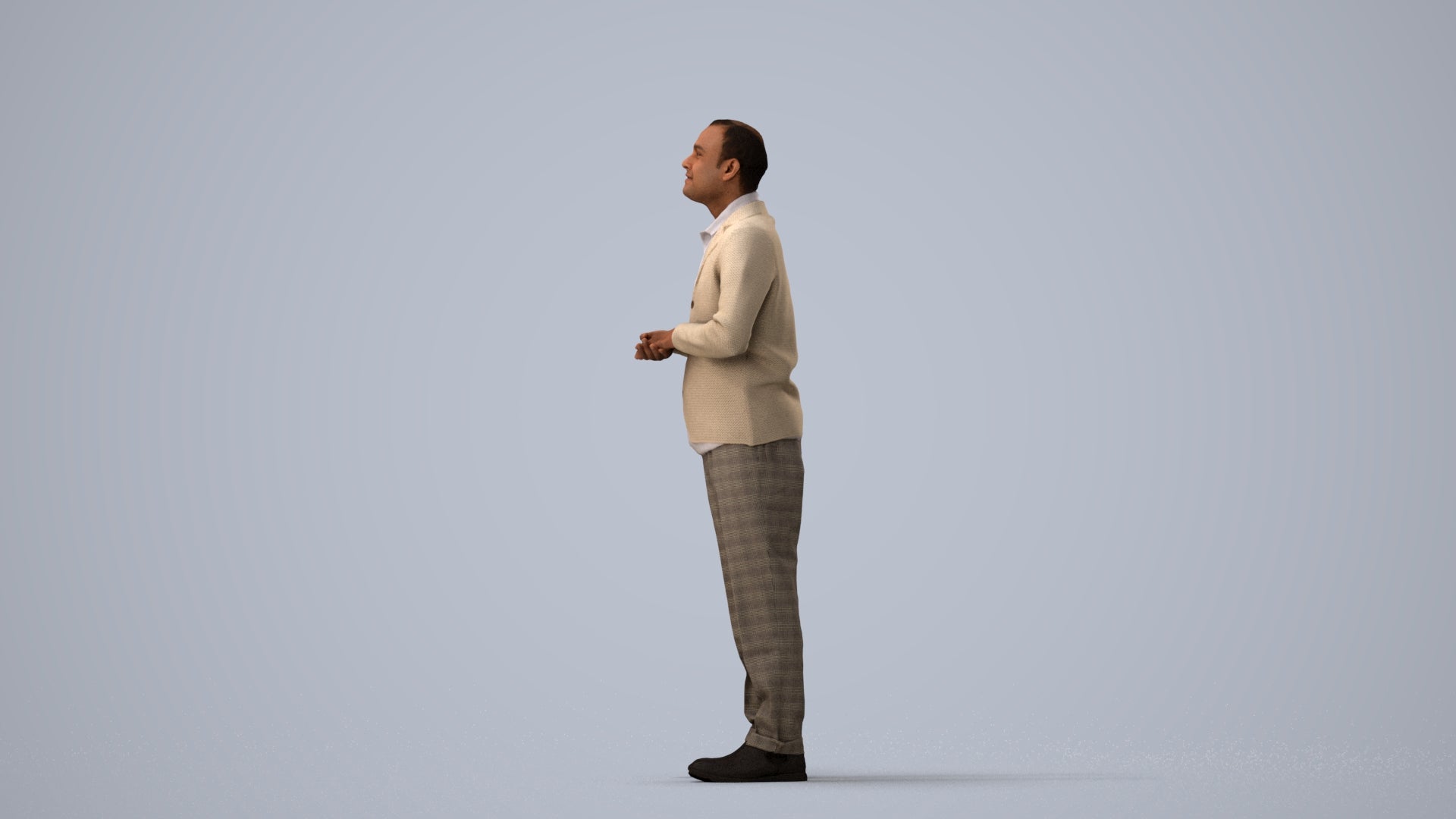 3D scanned man standing business, photorealistic archviz people for Enscape and SketchUp, three-quarter view render