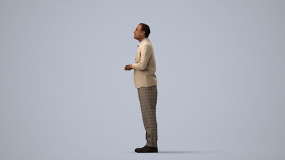 3D scanned man standing business, photorealistic archviz people for Enscape and SketchUp, three-quarter view render