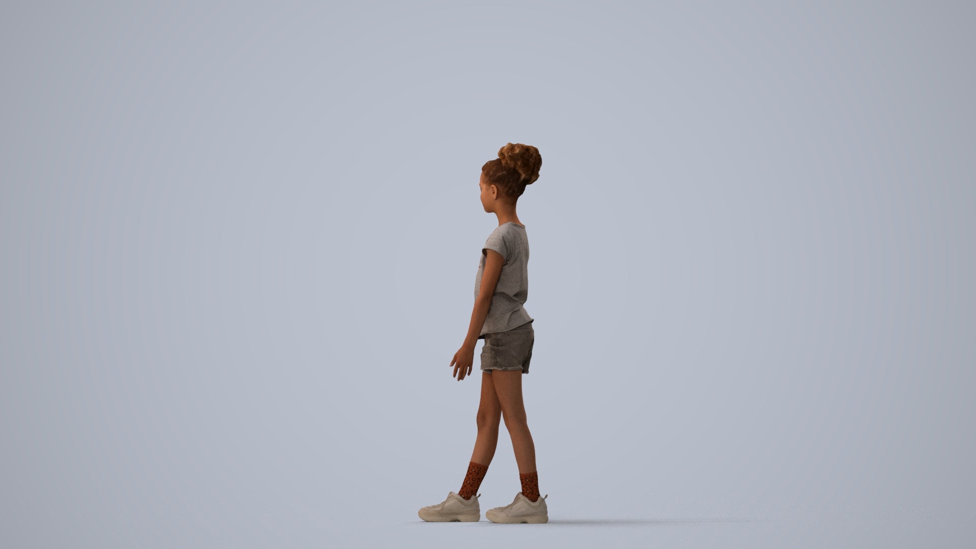 realistic 3D human girl casual kids, archviz people FBX OBJ for Blender, three-quarter view render