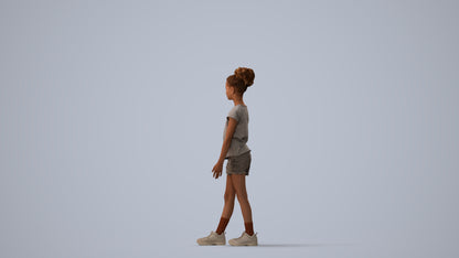 realistic 3D human girl casual kids, archviz people FBX OBJ for Blender, three-quarter view render