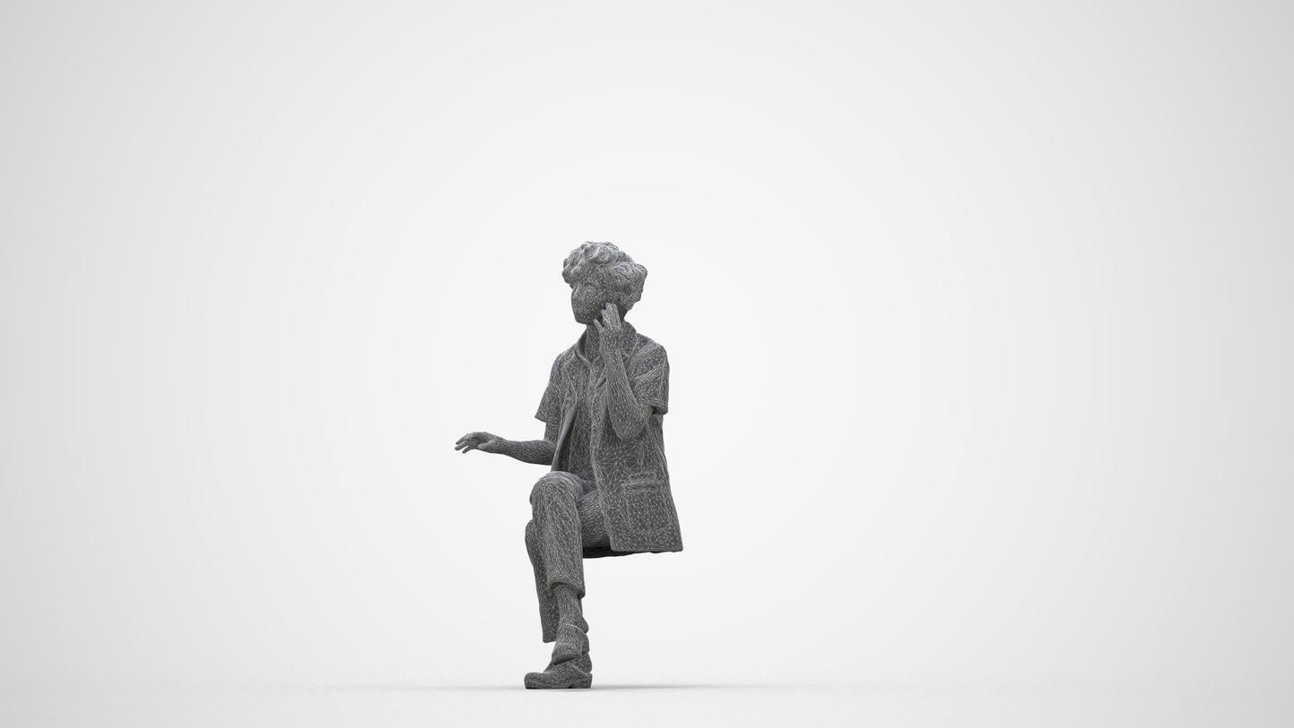 scanned 3D woman standing, photogrammetry people for Enscape and V-Ray, wireframe back view