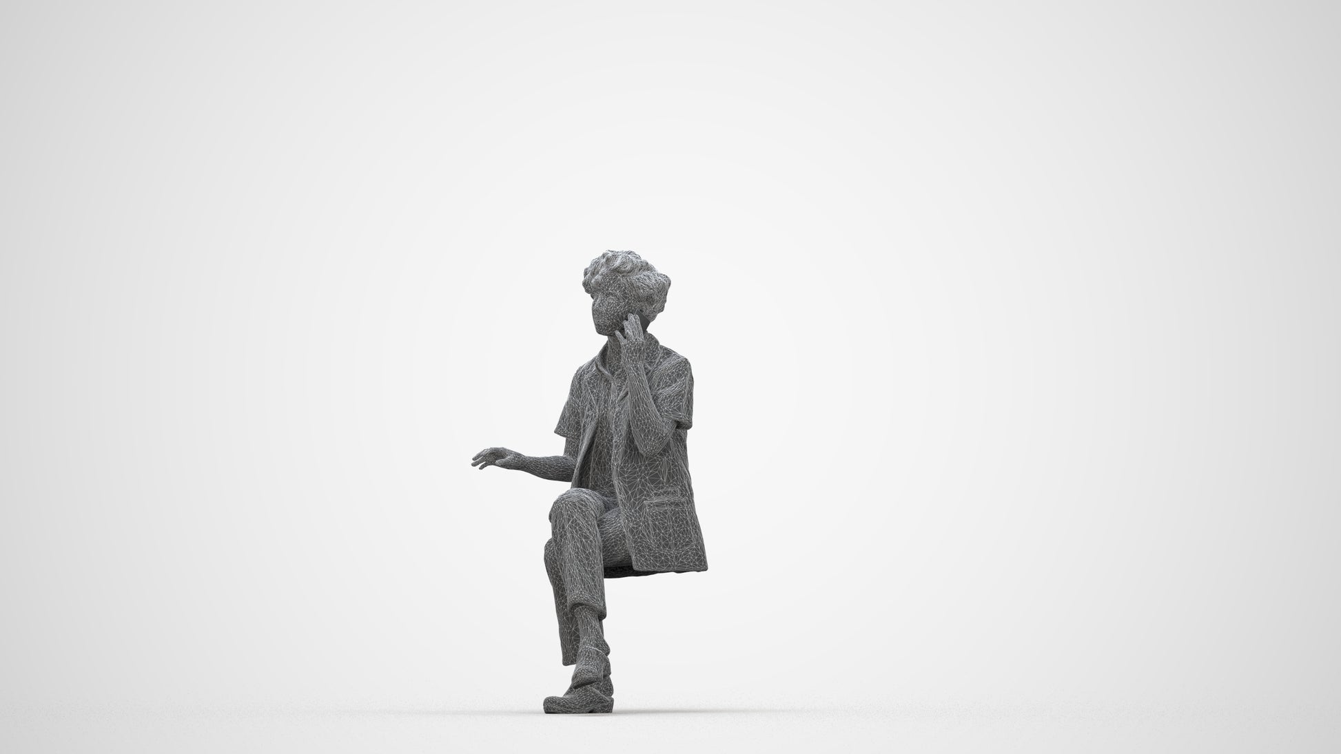 scanned 3D woman standing, photogrammetry people for Enscape and V-Ray, wireframe back view