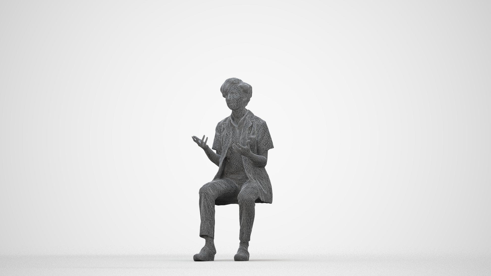 scanned 3D woman medical, photogrammetry people for Enscape and V-Ray, wireframe back view