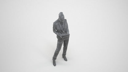 realistic 3D human woman business standing, archviz people FBX OBJ for Blender, wireframe three-quarter view