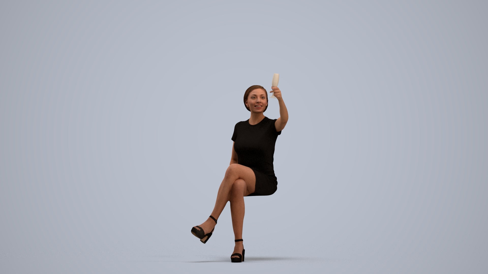 realistic 3D woman sitting, scanned archviz people for Blender and 3ds Max, standing pose render