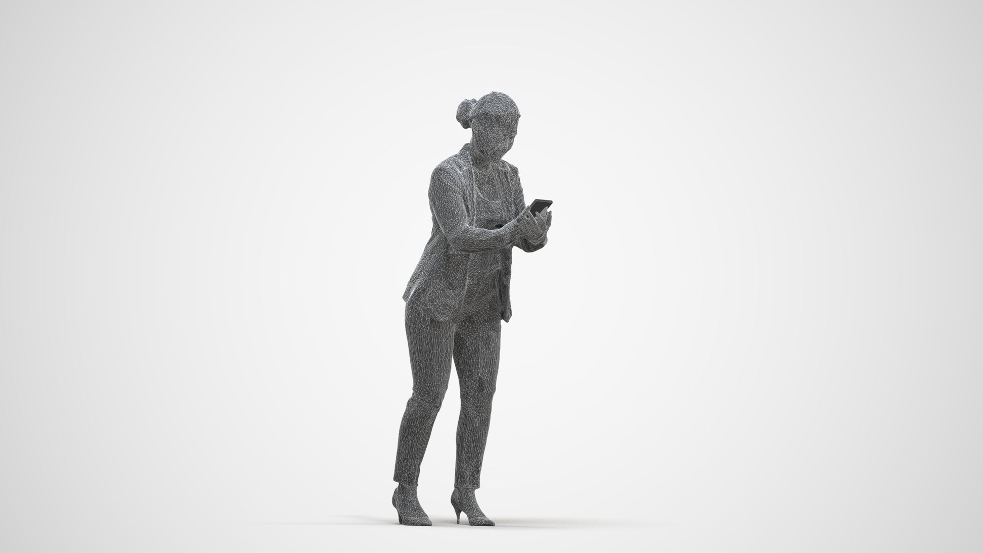 realistic 3D human woman business standing, archviz people FBX OBJ for Blender, three-quarter front view render