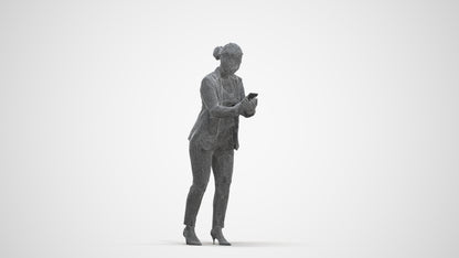 realistic 3D human woman business standing, archviz people FBX OBJ for Blender, three-quarter front view render