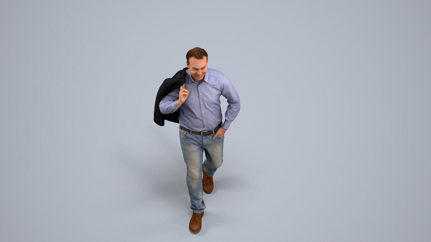 realistic 3D man business standing, scanned archviz people for Blender and 3ds Max, back view render