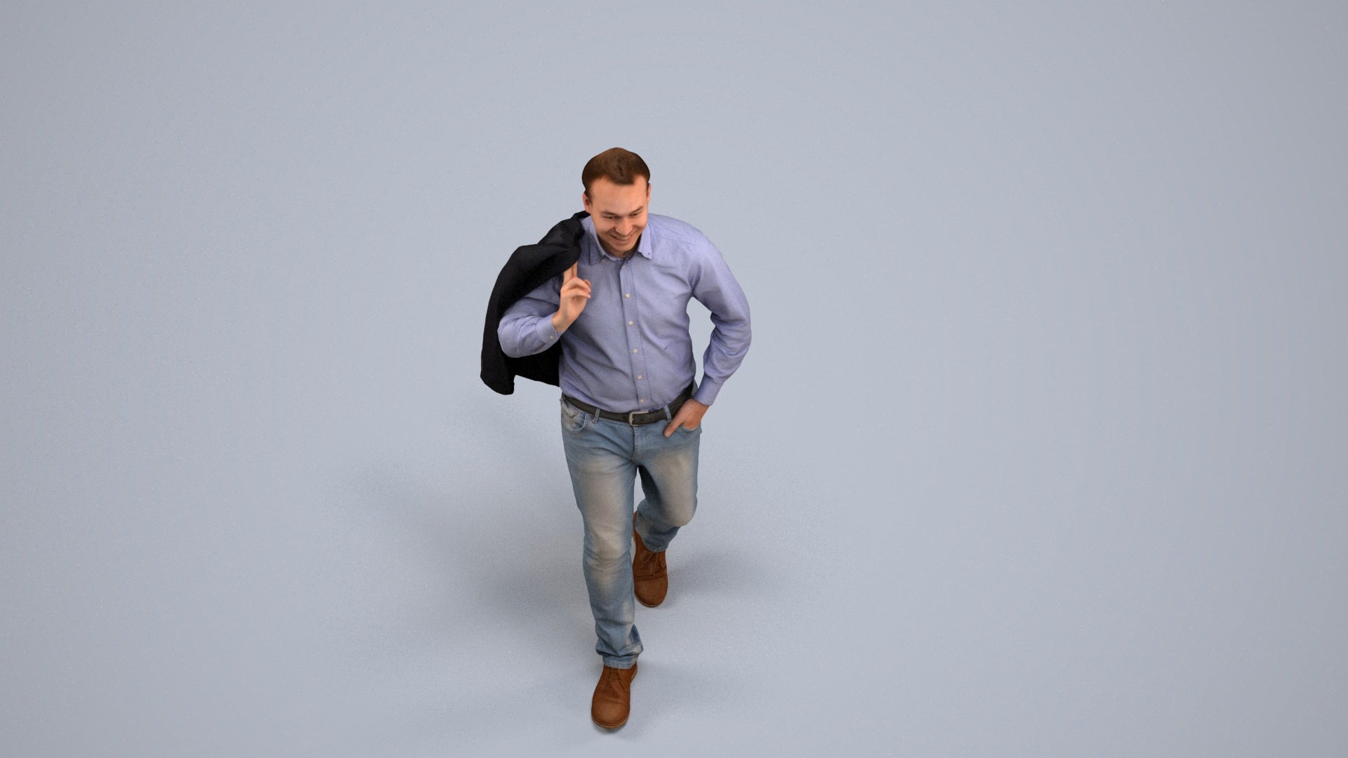 realistic 3D man business standing, scanned archviz people for Blender and 3ds Max, back view render