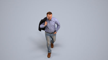 realistic 3D man business standing, scanned archviz people for Blender and 3ds Max, back view render