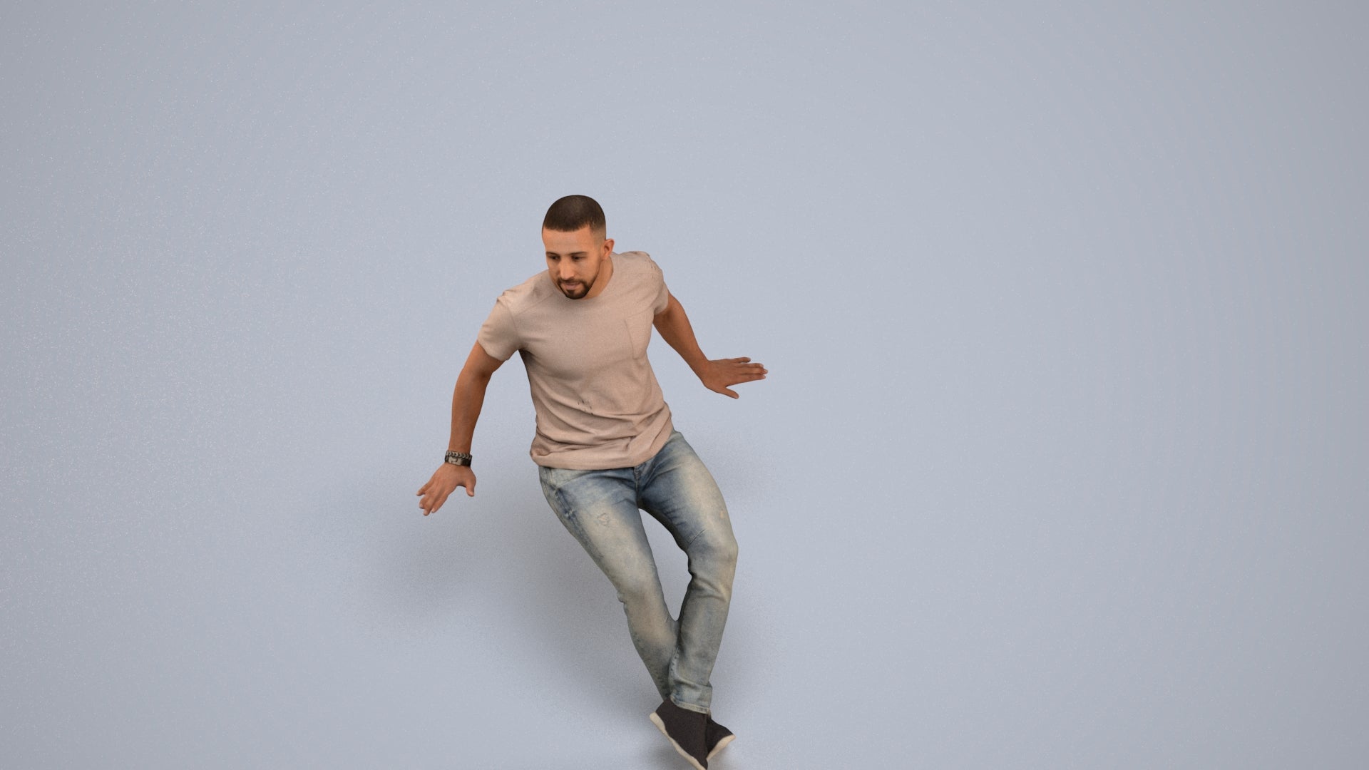 photogrammetry 3D man casual sitting, realistic human model archviz FBX, back view render