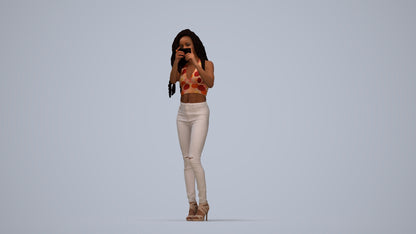 realistic 3D woman casual standing, scanned archviz people for Blender and 3ds Max, top-down view render