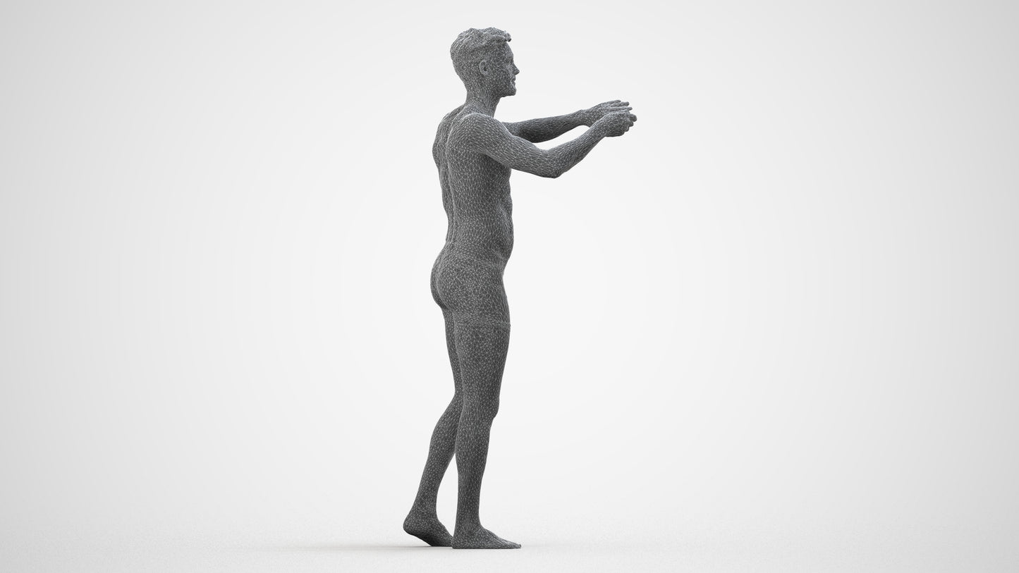 realistic 3D man bathroom, scanned archviz people for Blender and 3ds Max, wireframe side view