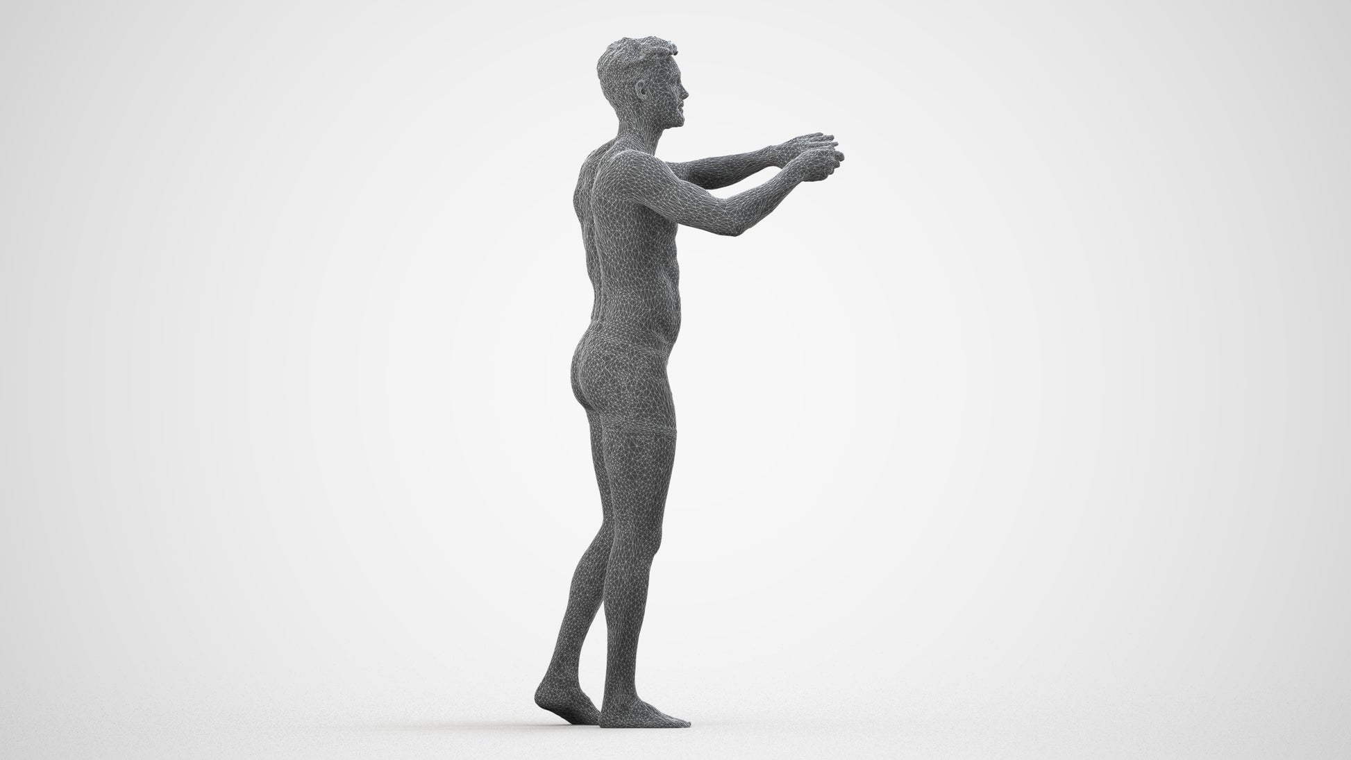 realistic 3D man bathroom, scanned archviz people for Blender and 3ds Max, wireframe side view