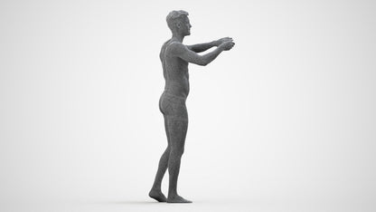 realistic 3D man bathroom, scanned archviz people for Blender and 3ds Max, wireframe side view