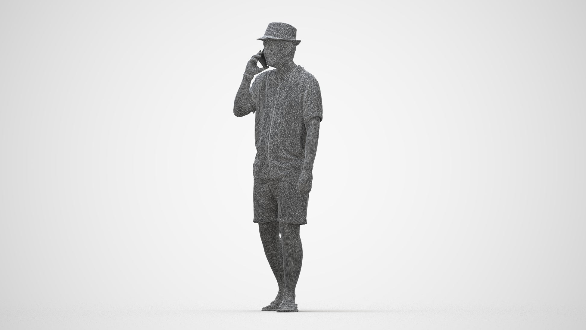 3D human model man walking, photogrammetry scanned person for archviz, wireframe back view