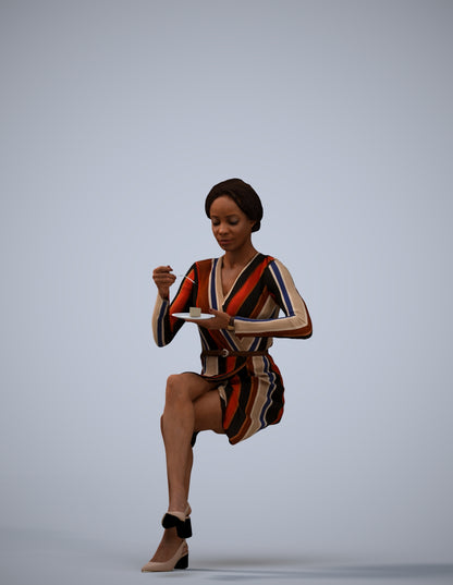 scanned 3D woman casual sitting, photogrammetry people for Enscape and V-Ray