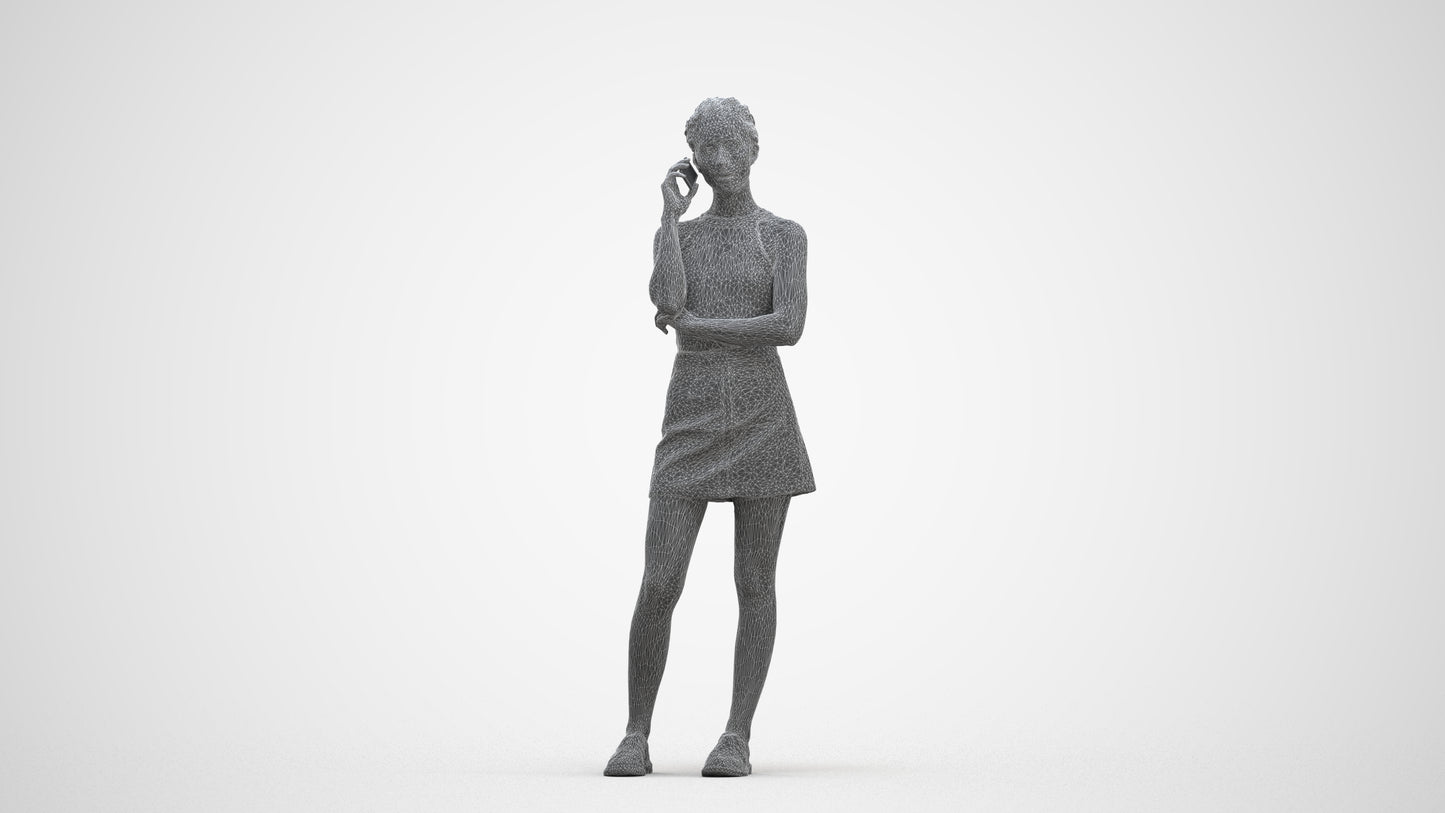 3D human model woman casual standing, photogrammetry scanned person for archviz, three-quarter front view render