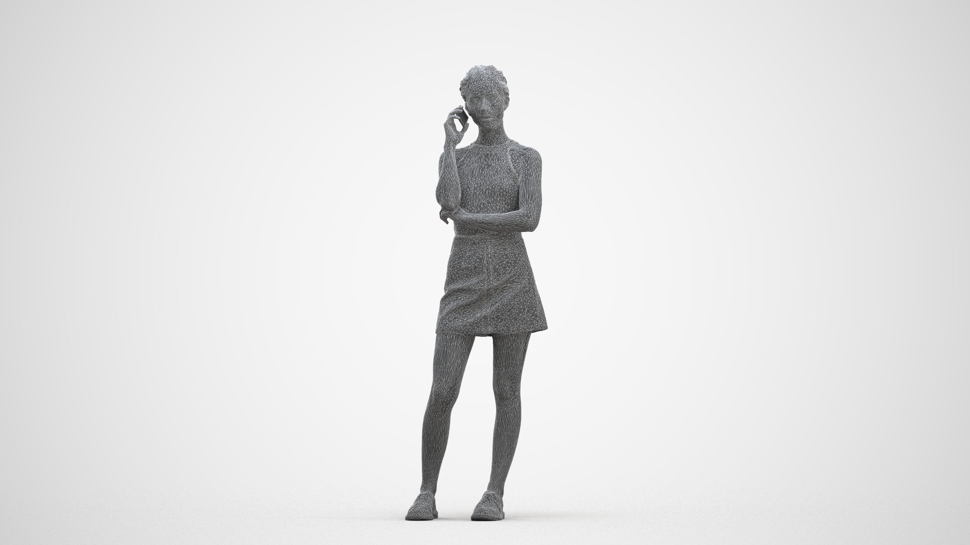3D human model woman casual standing, photogrammetry scanned person for archviz, three-quarter front view render