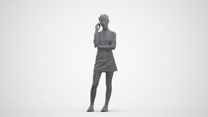 3D human model woman casual standing, photogrammetry scanned person for archviz, three-quarter front view render