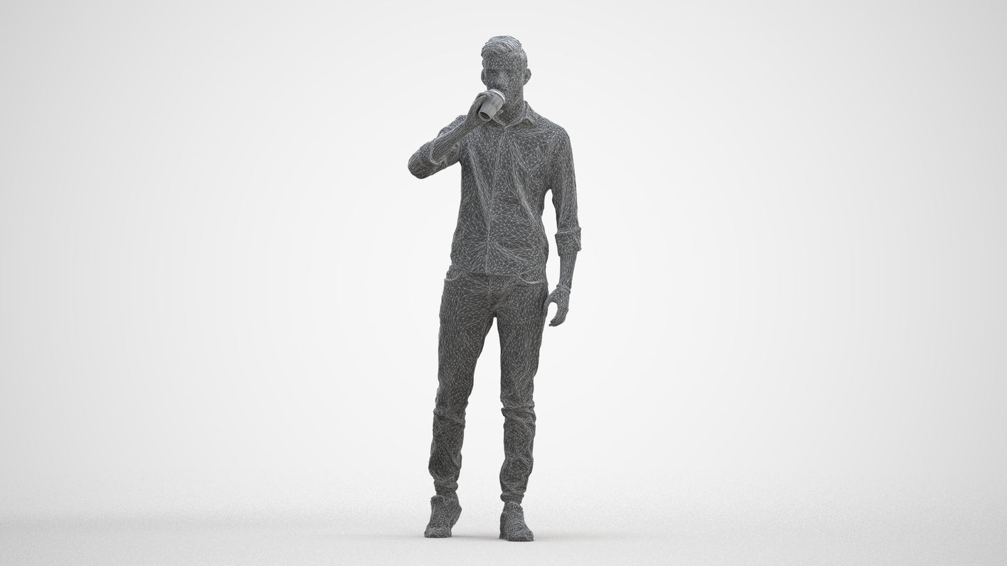 realistic 3D man casual walking, scanned archviz people for Blender and 3ds Max, three-quarter front view render