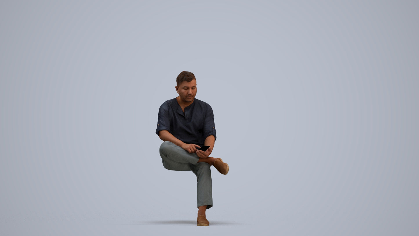 scanned 3D man casual sitting, photogrammetry people for Enscape and V-Ray, standing pose render