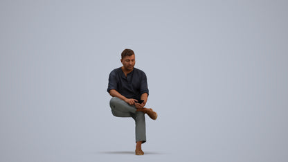 scanned 3D man casual sitting, photogrammetry people for Enscape and V-Ray, standing pose render