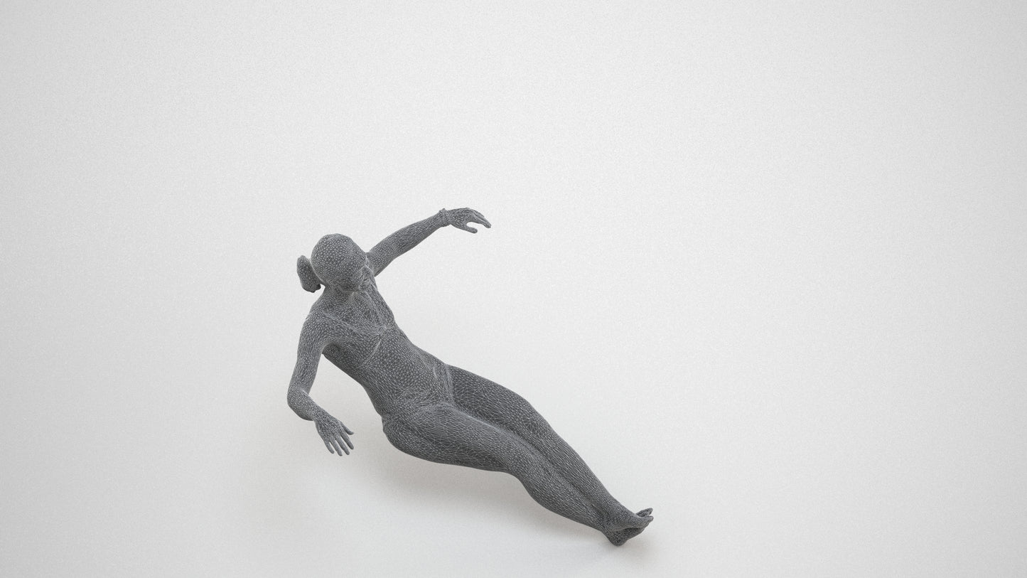 realistic 3D woman pool, scanned archviz people for Blender and 3ds Max, wireframe three-quarter view