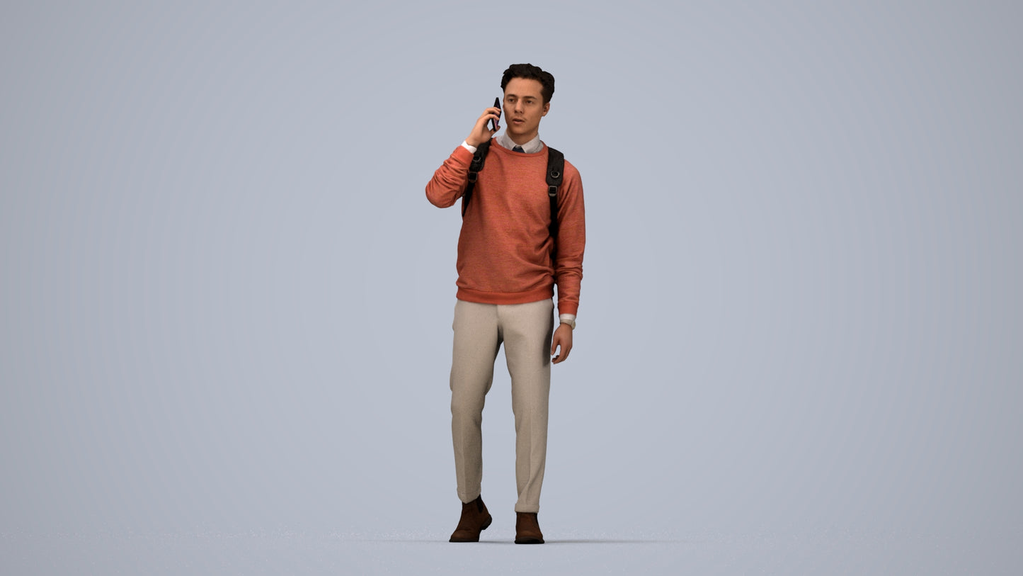 scanned 3D man casual walking, photogrammetry people for Enscape and V-Ray, top-down view render