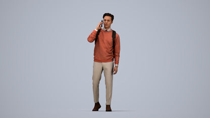 scanned 3D man casual walking, photogrammetry people for Enscape and V-Ray, top-down view render