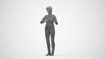 3D scanned senior woman standing casual, photorealistic archviz people for Enscape and SketchUp, wireframe back view