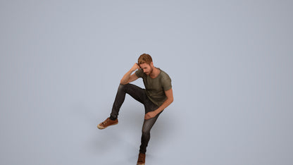 3D people model man casual sitting, scanned human for 3ds Max rendering, back view render