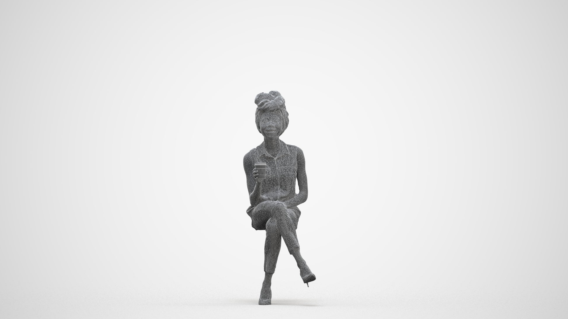 photogrammetry 3D woman casual sitting, realistic human model archviz FBX, three-quarter front view render