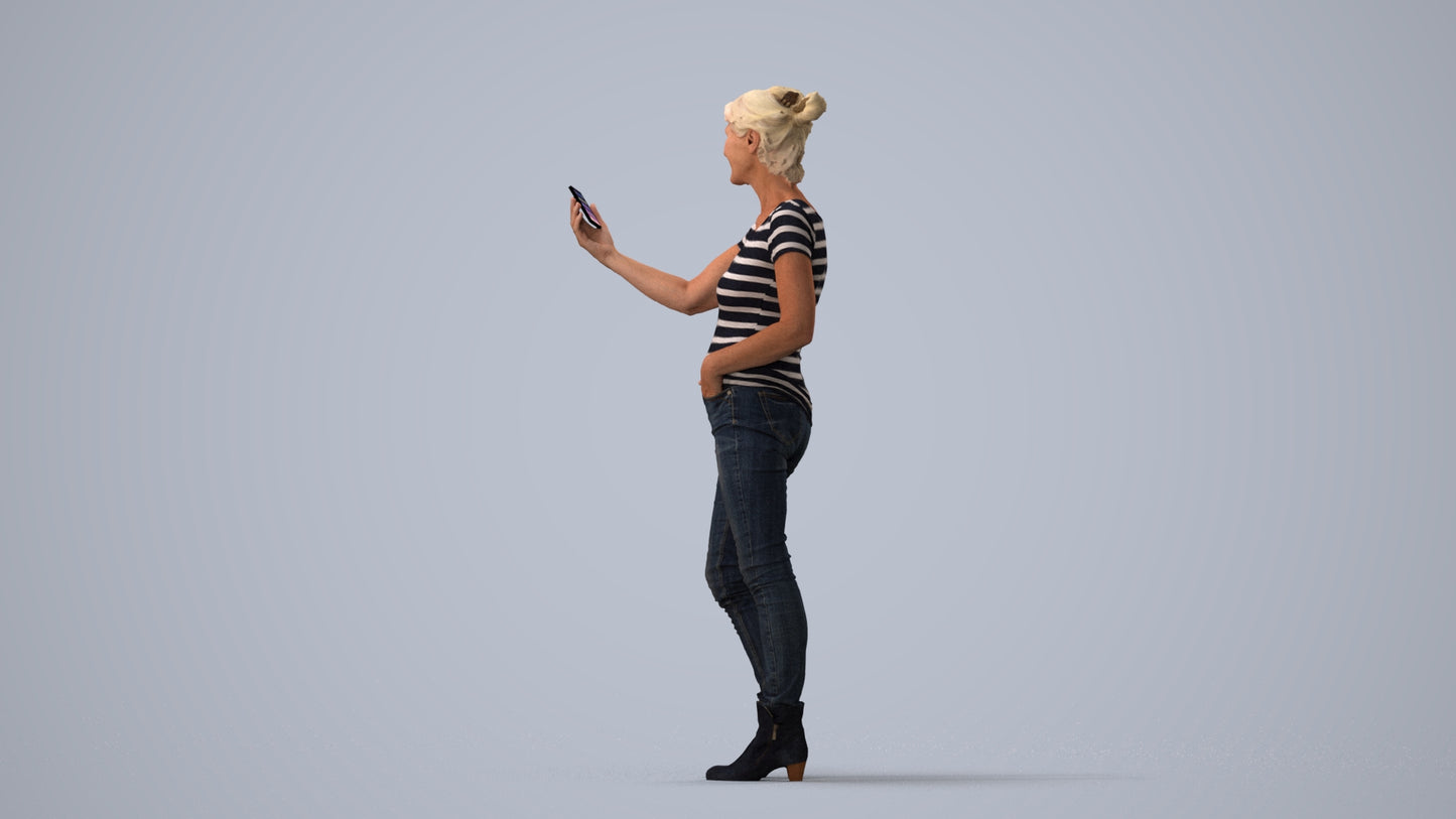 realistic 3D people senior woman casual standing, render-ready for V-Ray and Corona, FBX OBJ, three-quarter view render