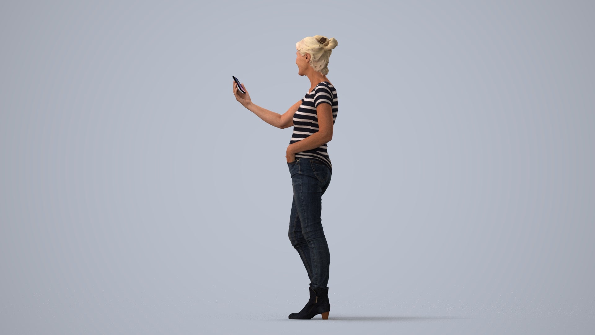 realistic 3D people senior woman casual standing, render-ready for V-Ray and Corona, FBX OBJ, three-quarter view render