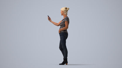 realistic 3D people senior woman casual standing, render-ready for V-Ray and Corona, FBX OBJ, three-quarter view render