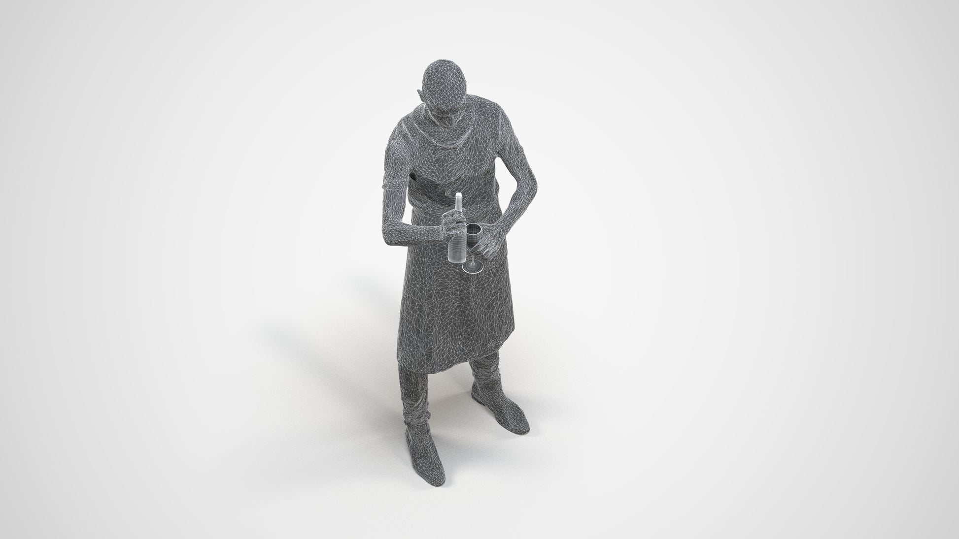 realistic 3D man hospitality, scanned archviz people for Blender and 3ds Max, wireframe three-quarter view