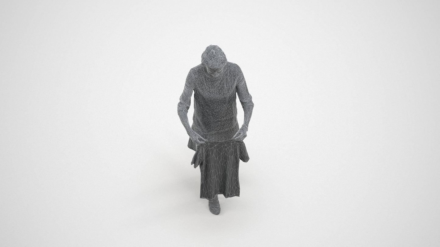 3D scanned woman bathroom casual, photorealistic archviz people for Enscape and SketchUp, wireframe three-quarter view