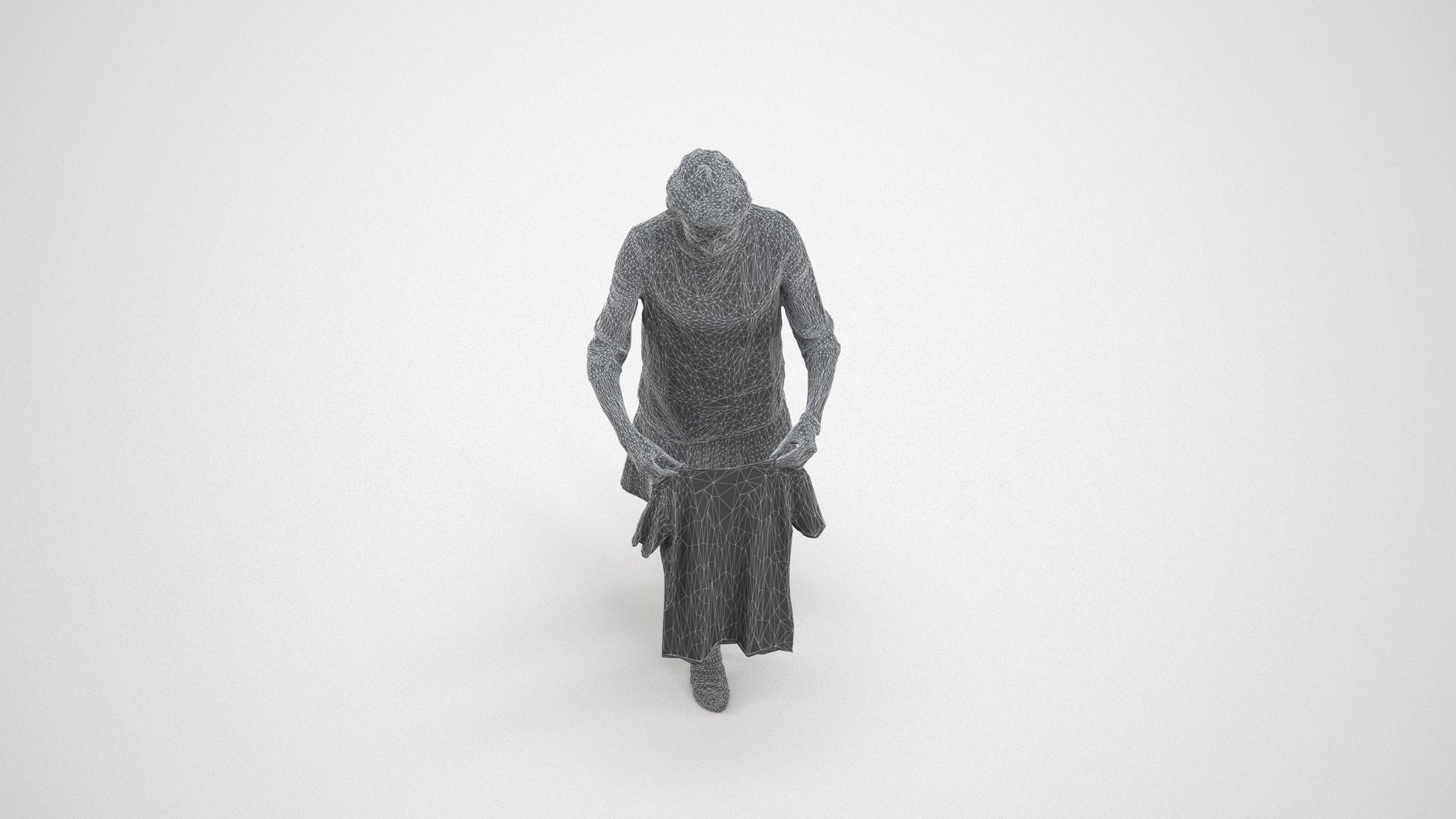 3D scanned woman bathroom casual, photorealistic archviz people for Enscape and SketchUp, wireframe three-quarter view