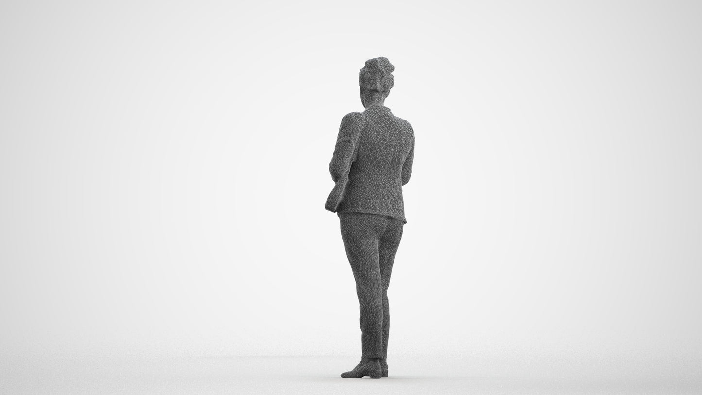 3D people model woman casual standing, scanned human for 3ds Max rendering, wireframe front view