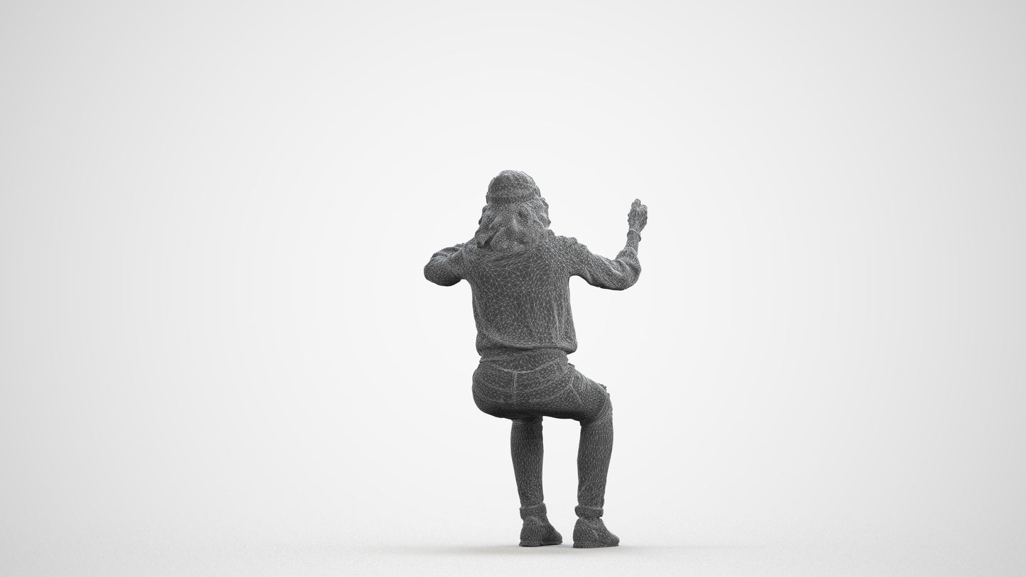 scanned 3D woman casual sitting, photogrammetry people for Enscape and V-Ray, wireframe front view
