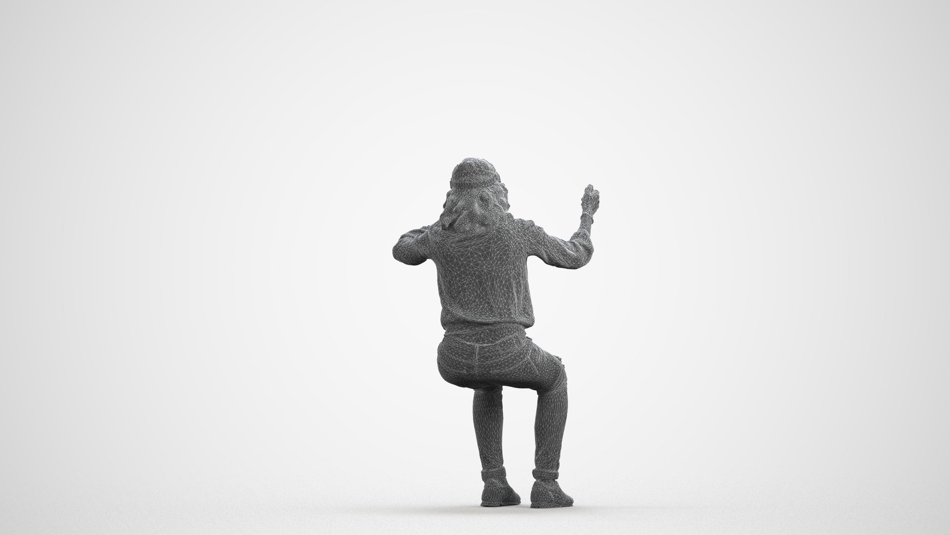 scanned 3D woman casual sitting, photogrammetry people for Enscape and V-Ray, wireframe front view