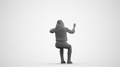 scanned 3D woman casual sitting, photogrammetry people for Enscape and V-Ray, wireframe front view