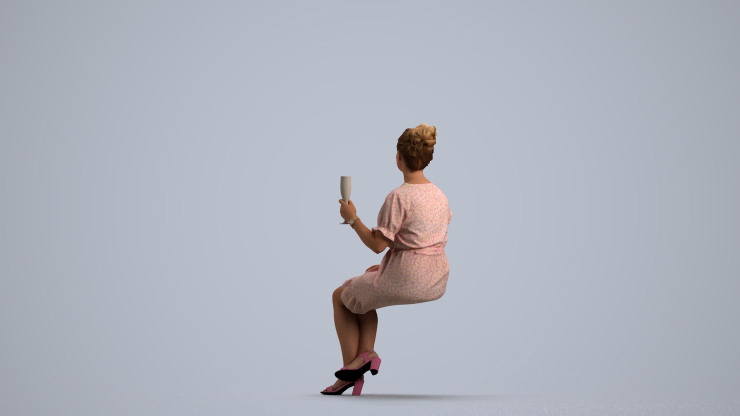 scanned 3D woman casual sitting, photogrammetry people for Enscape and V-Ray, front view render