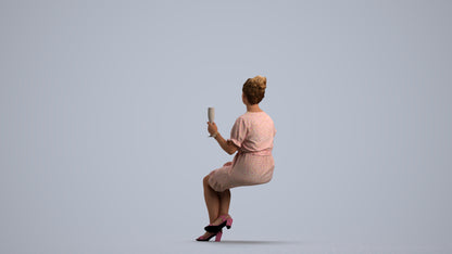 scanned 3D woman casual sitting, photogrammetry people for Enscape and V-Ray, front view render