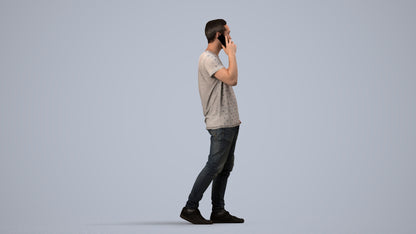 scanned 3D man casual walking, photogrammetry people for Enscape and V-Ray, side view render